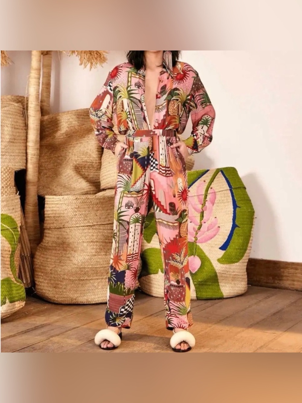 FARM Rio Pink Multi Mystical 🍃Print Jumpsuit